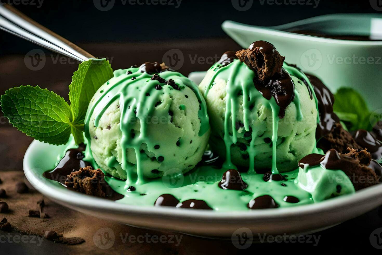 ice cream with mint and chocolate chips. AI-Generated photo