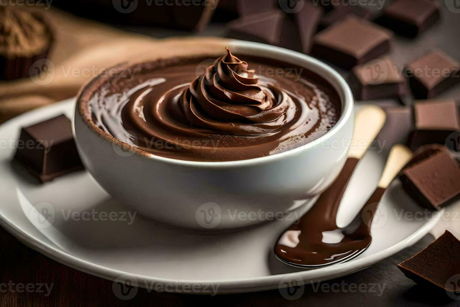 chocolate pudín en un taza. generado por ai foto