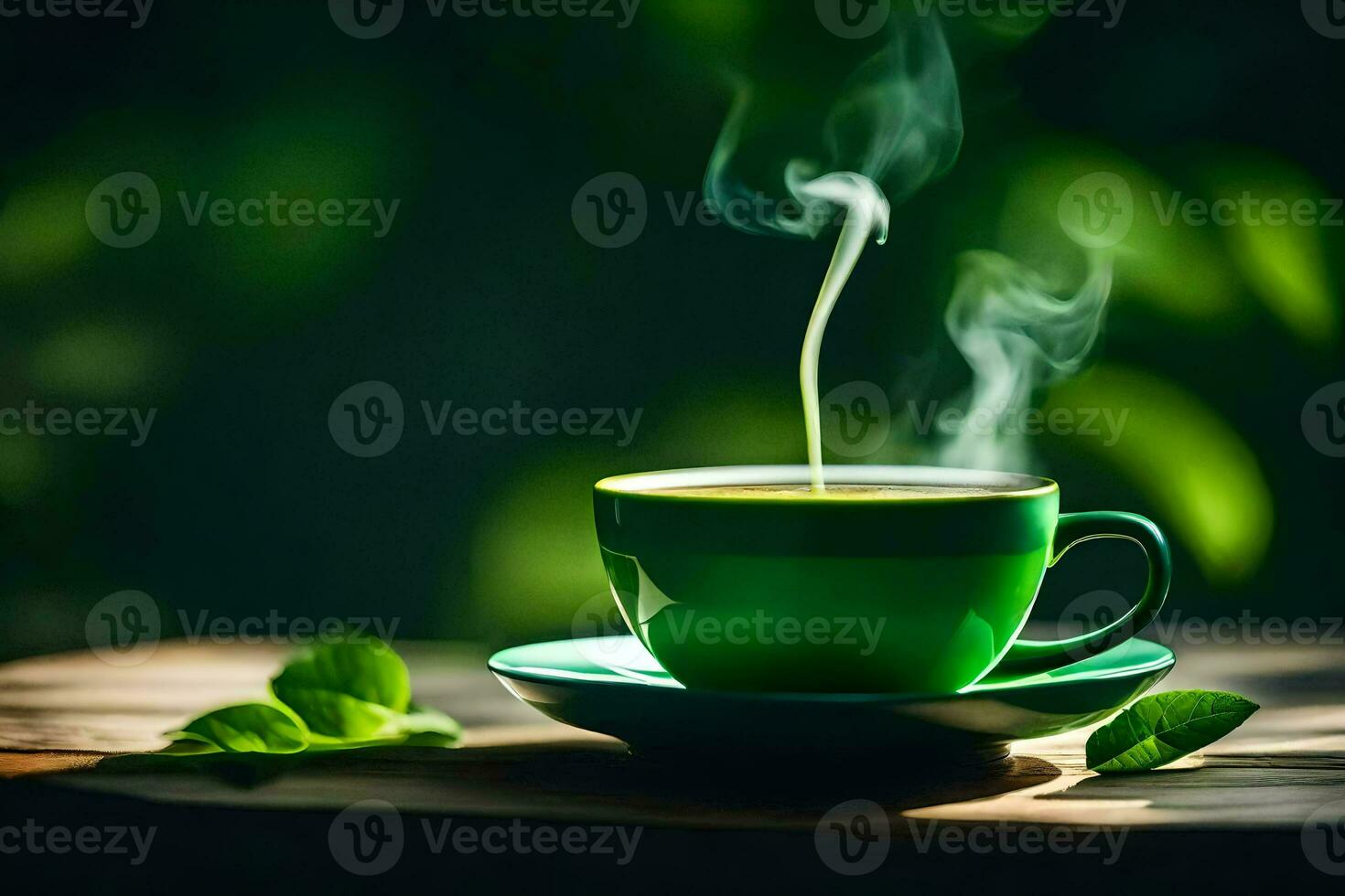 a cup of tea with a green background. AI-Generated photo