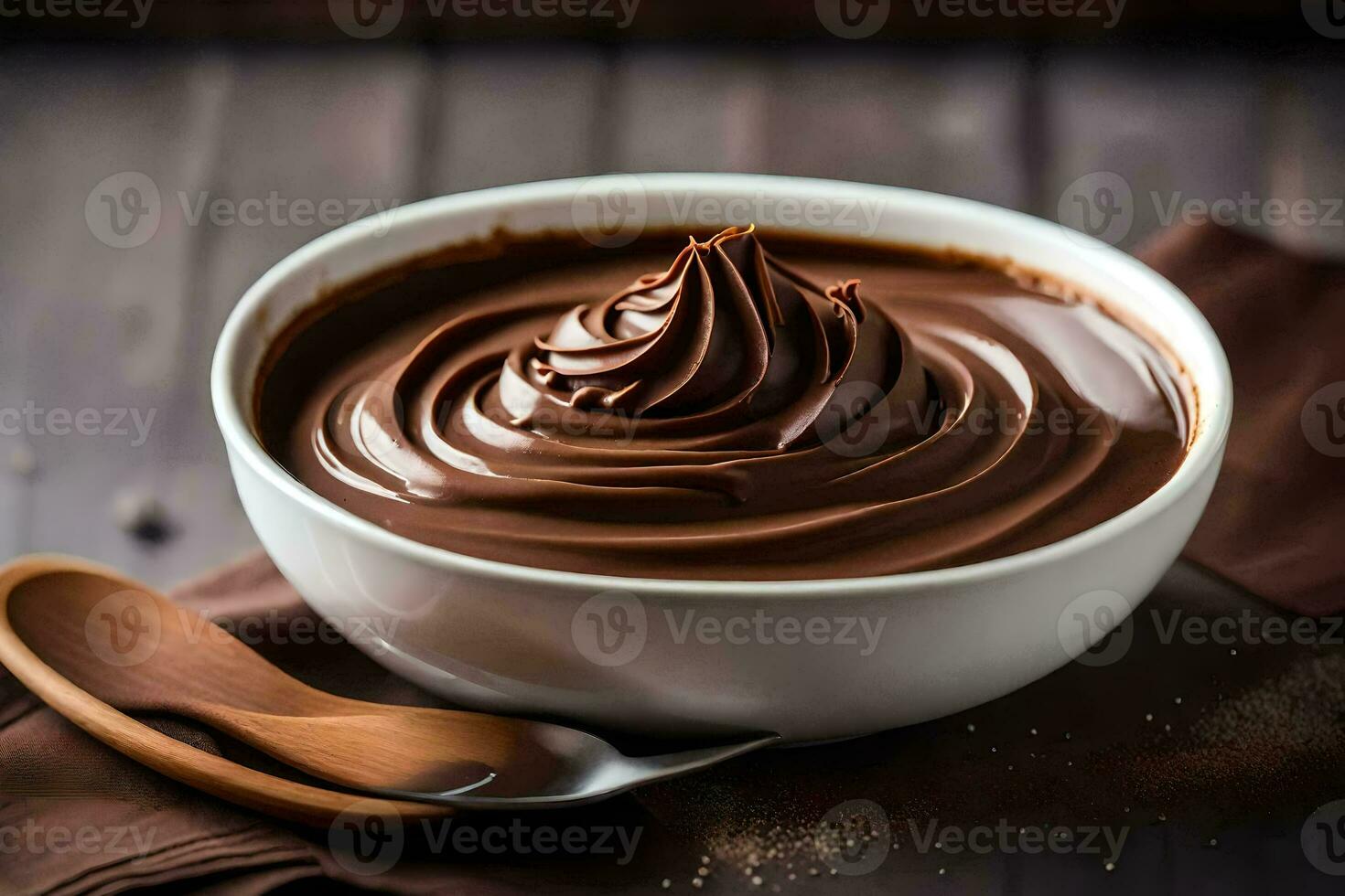 chocolate pudding in a bowl. AI-Generated photo