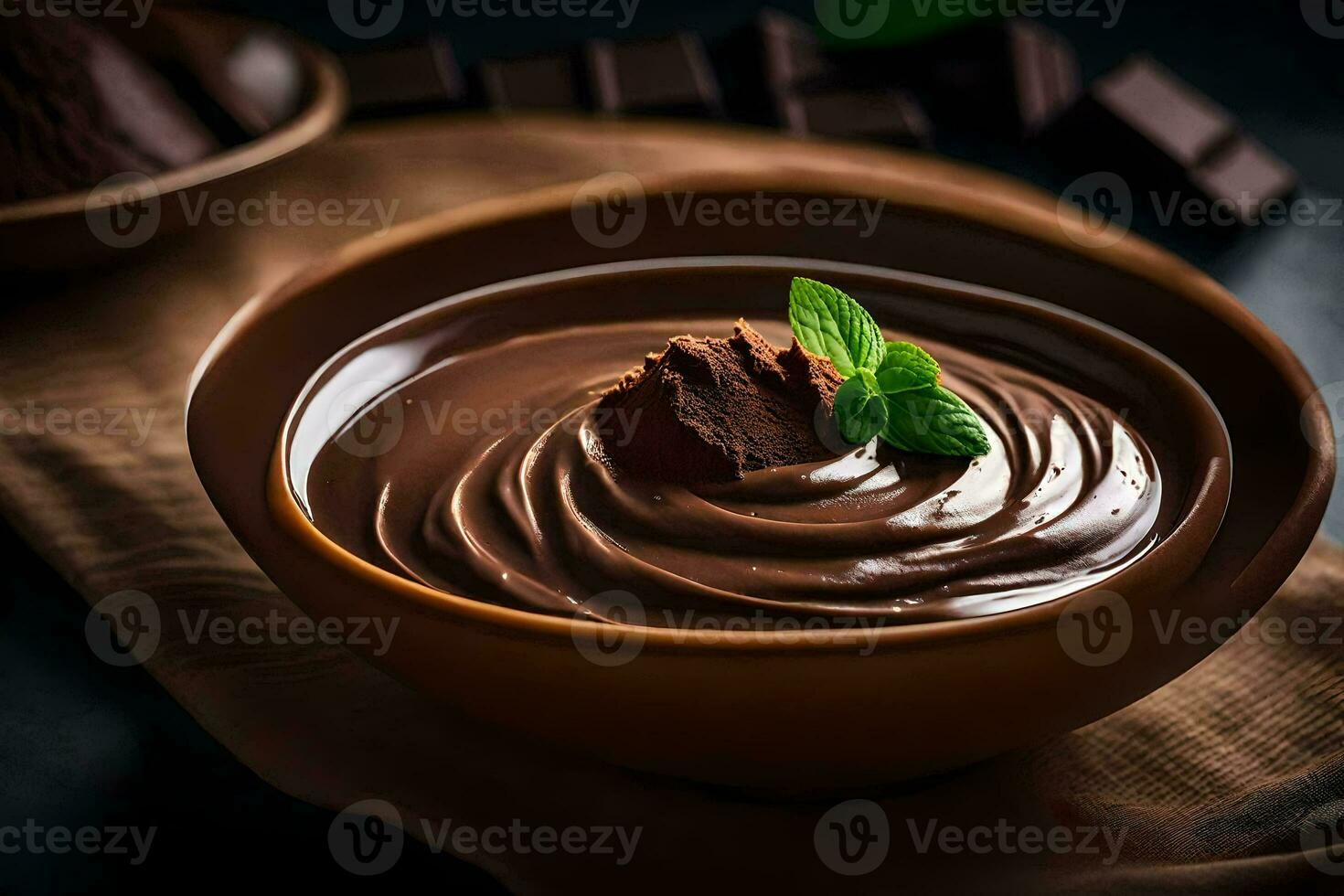 chocolate pudín en un bol. generado por ai foto