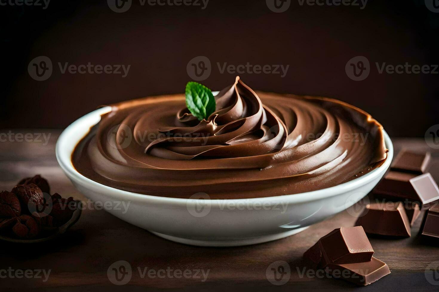 chocolate pudding in a bowl. AI-Generated photo