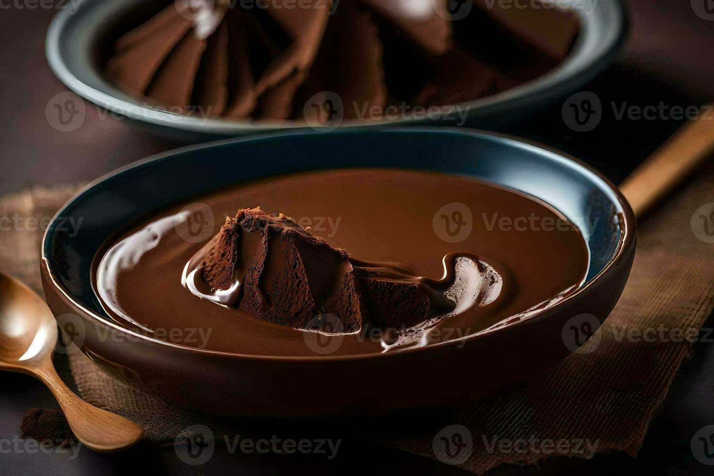 chocolate pudding in a bowl. AI-Generated photo