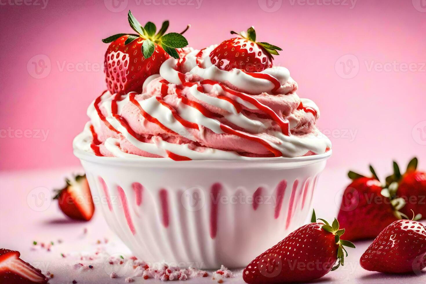 a cup of strawberry ice cream with whipped cream. AI-Generated photo