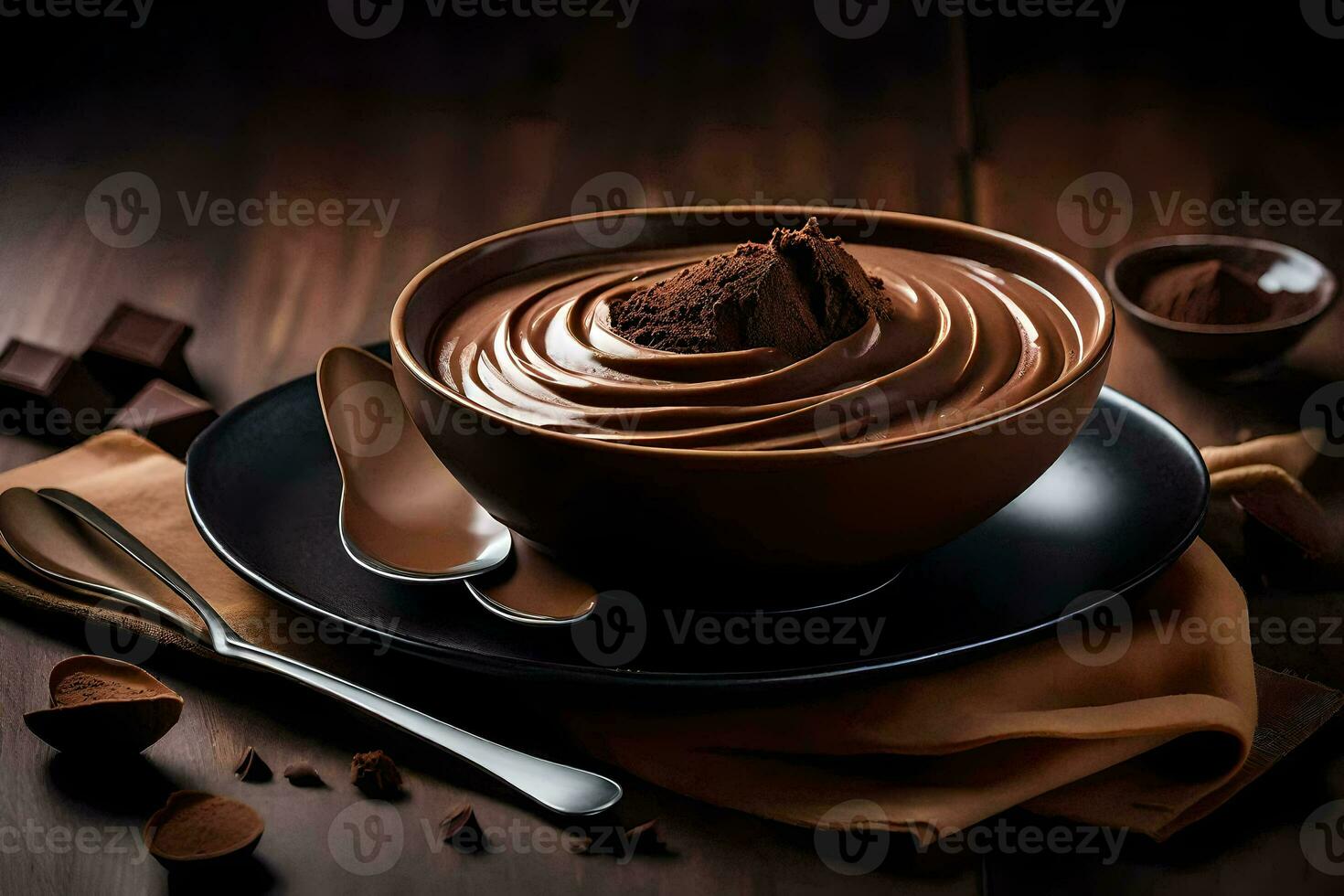 chocolate pudding in a bowl. AI-Generated photo