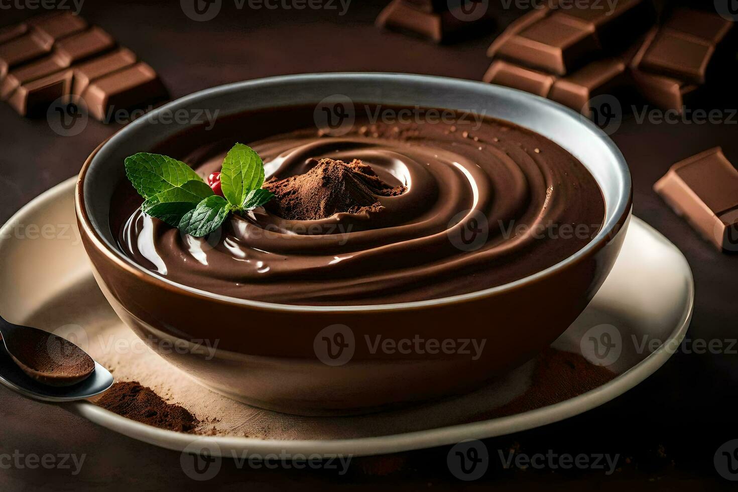 chocolate pudín en un bol. generado por ai foto