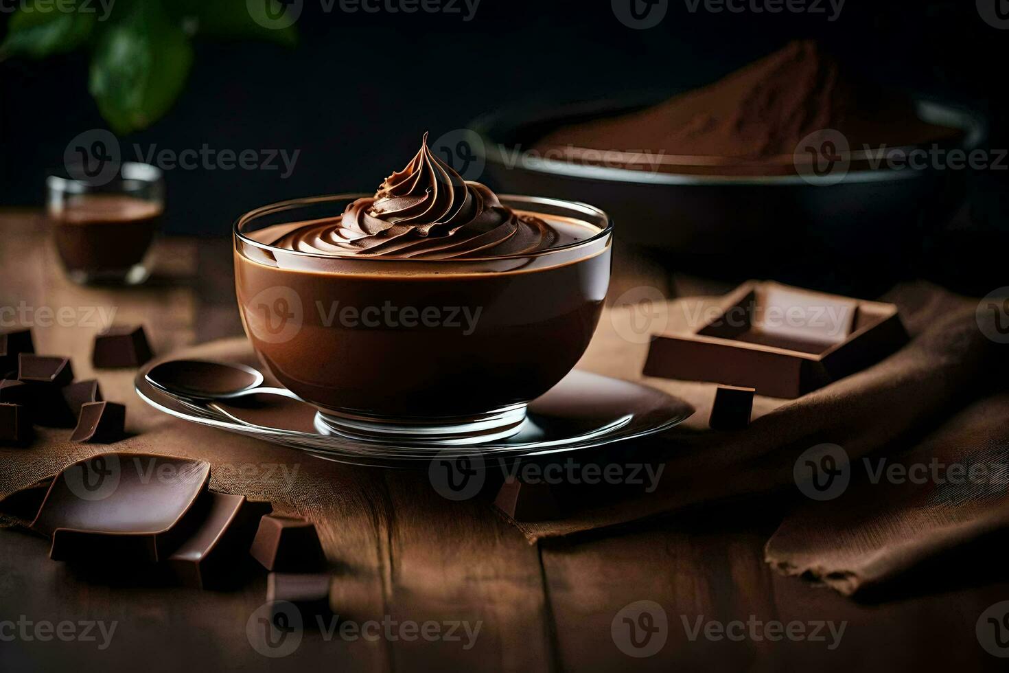 chocolate pudding in a glass cup. AI-Generated photo