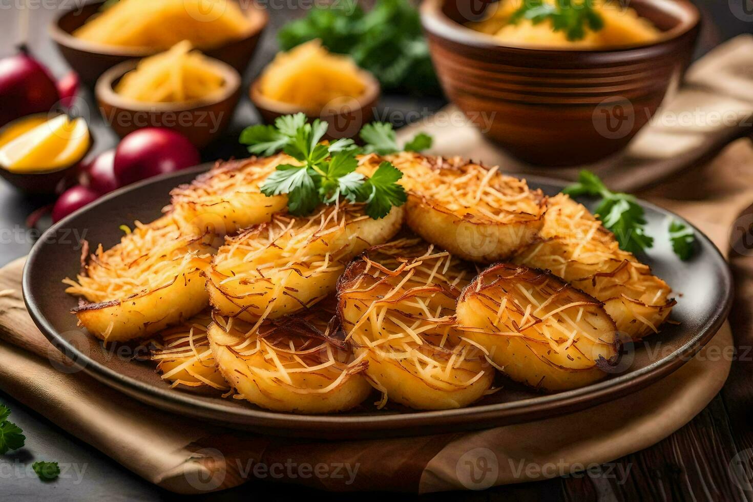 potato wedges with parsley and parsley on a plate. AI-Generated photo