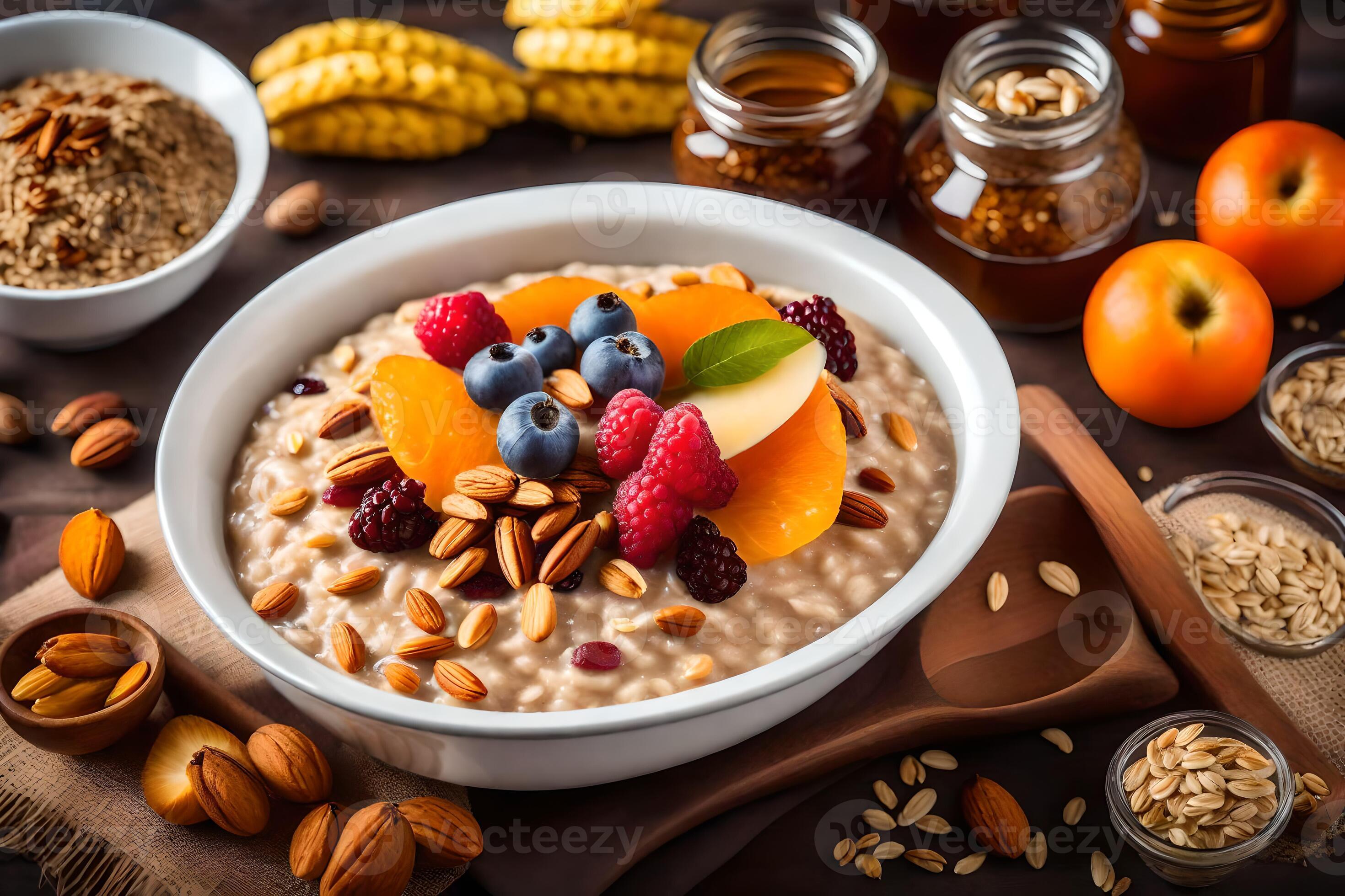 healthy breakfast oats with berries and nuts. AIGenerated 34832981