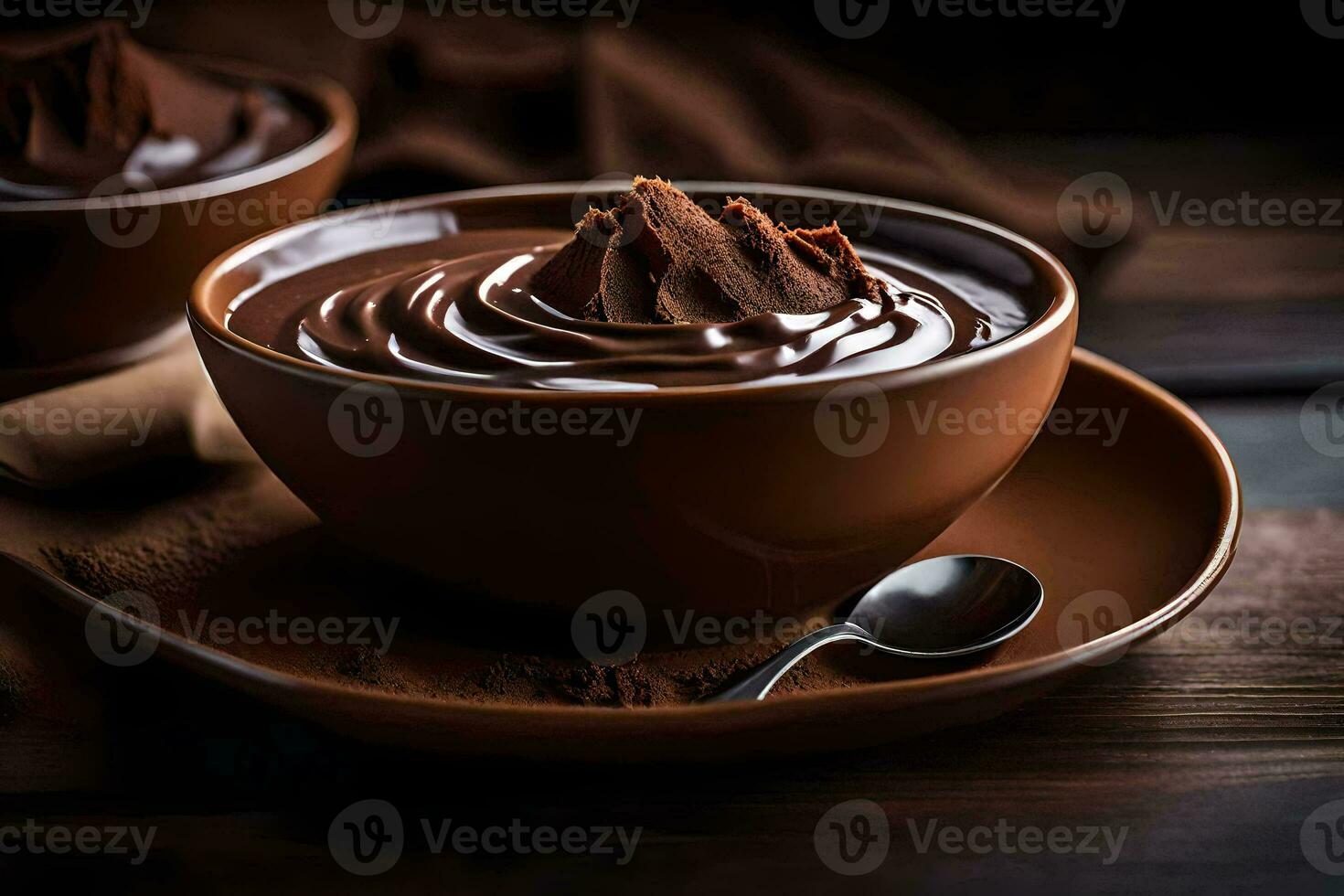 chocolate pudín en un bol. generado por ai foto