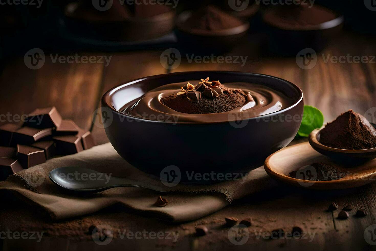 chocolate pudding in a bowl. AI-Generated photo