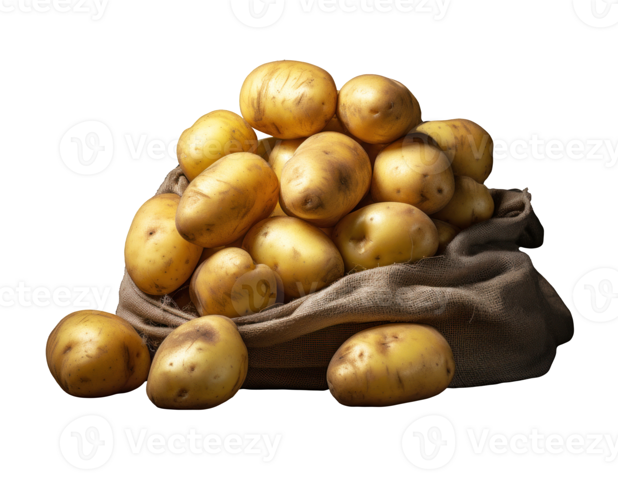 AI Generated Potato in burlap sack isolated on transparent background. Heap of fresh raw vegetables, organic farm harvest, natural ingredient png