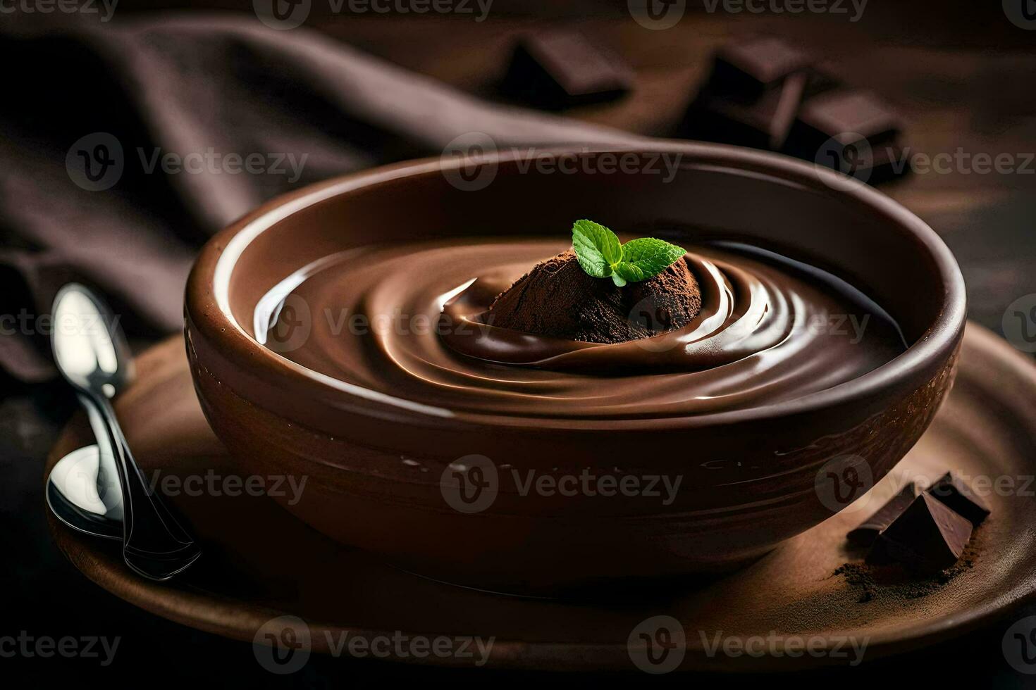 chocolate pudín en un bol. generado por ai foto