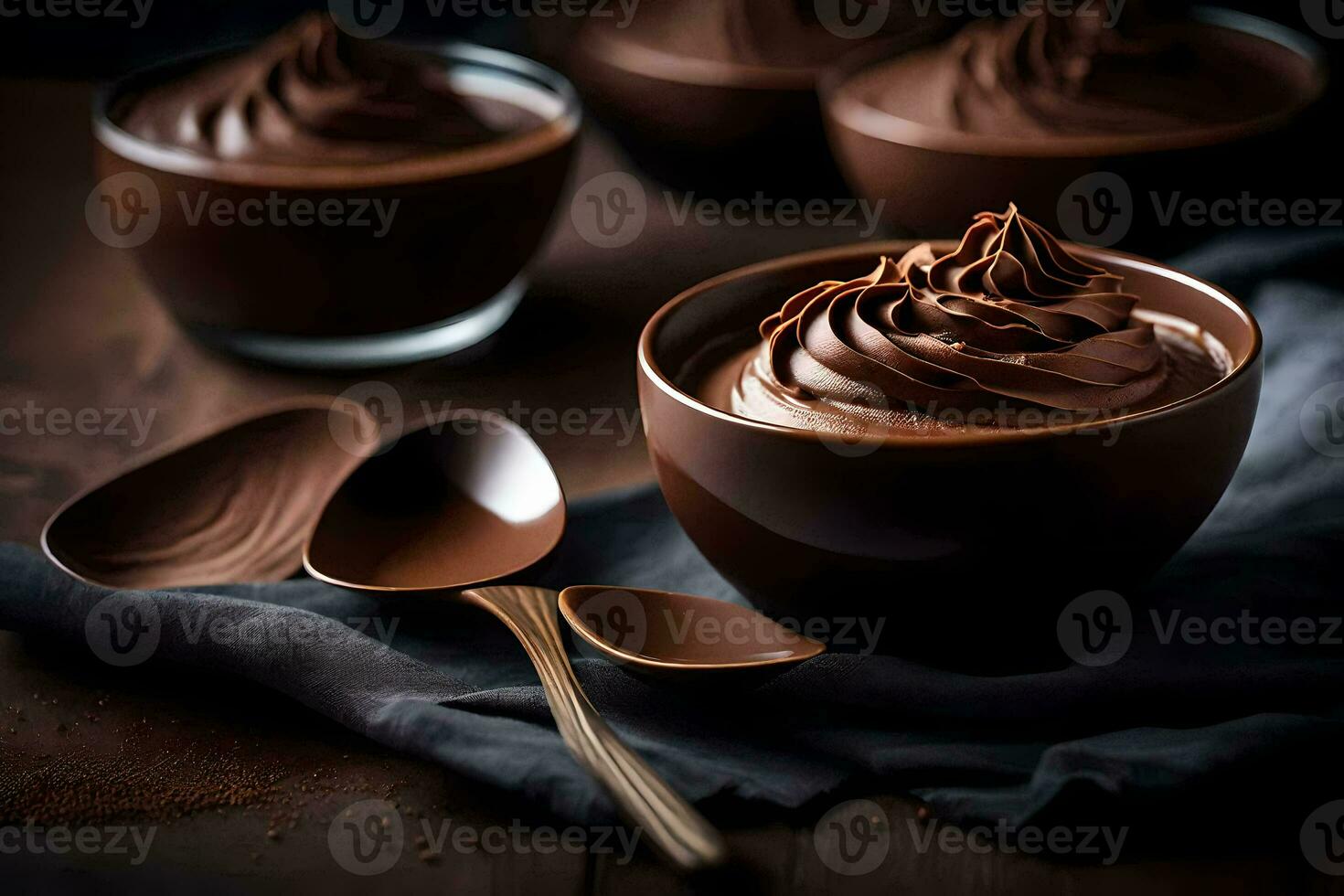 chocolate pudding in a bowl. AI-Generated photo