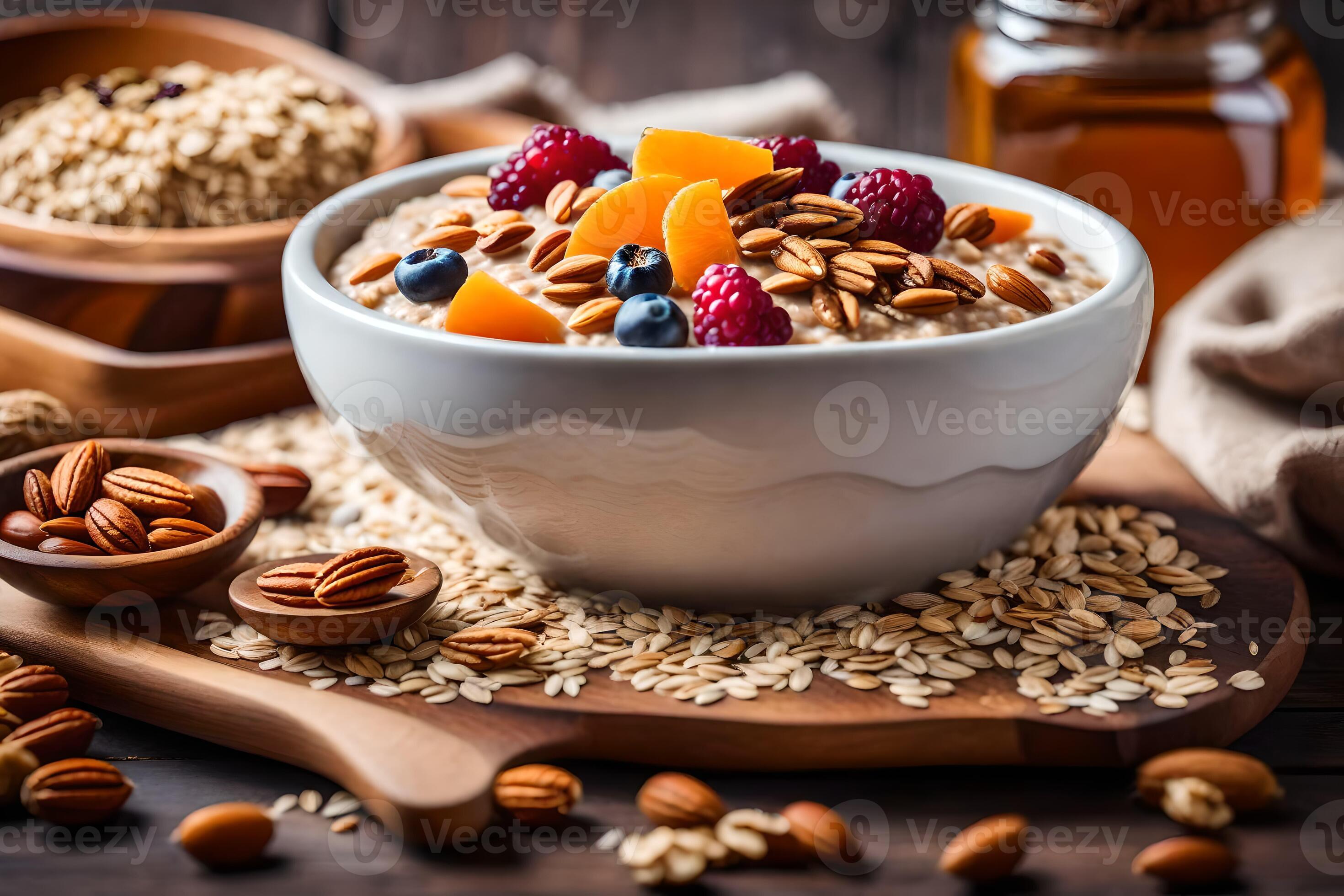 healthy breakfast oats with berries and nuts. AIGenerated 34834605