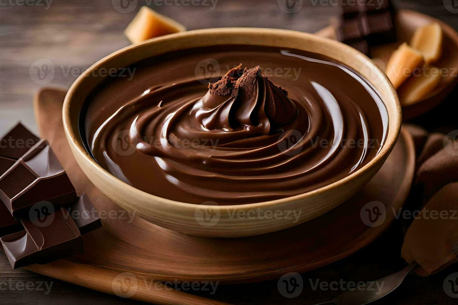 chocolate pudding in a bowl. AI-Generated photo