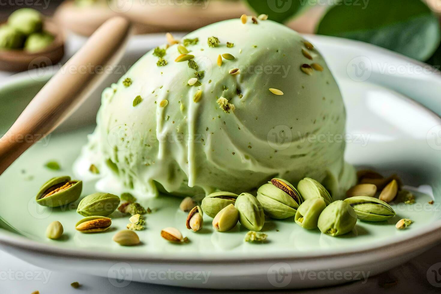 pistachio ice cream with pistachio nuts. AI-Generated photo