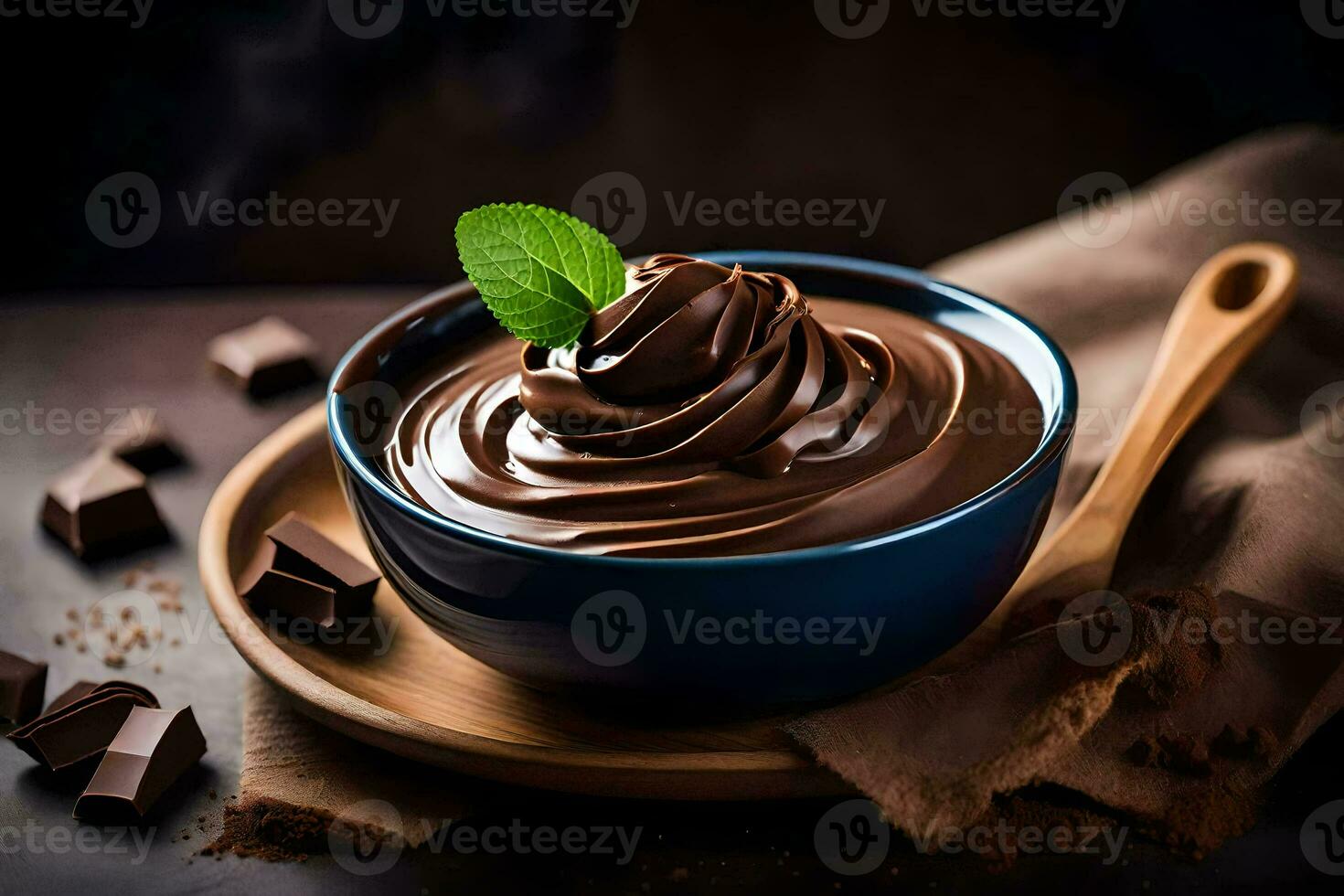 chocolate pudding in a bowl. AI-Generated photo