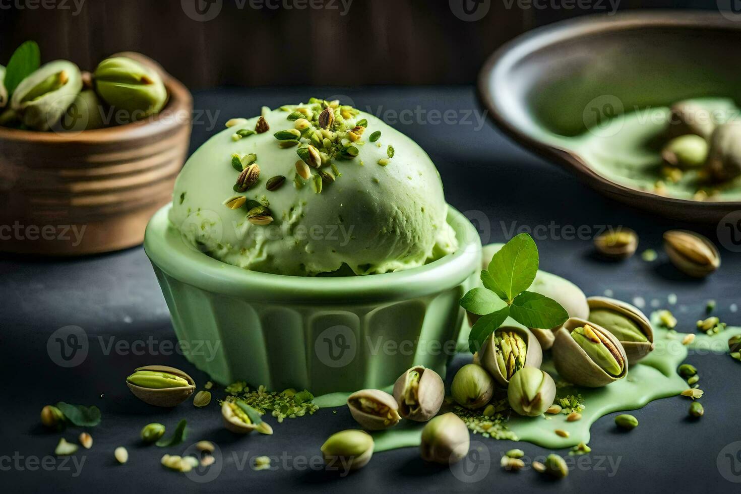 pistacho hielo crema con pistacho nueces. generado por ai foto