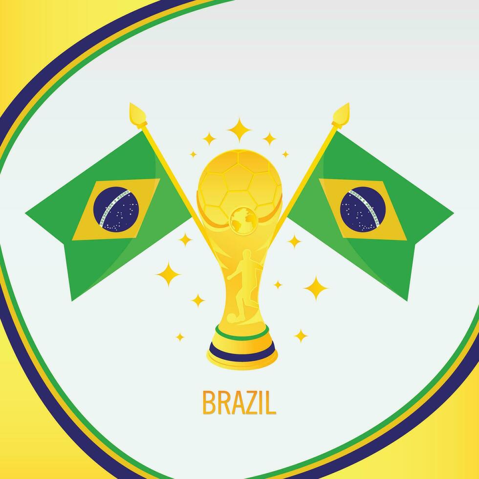 oro fútbol americano trofeo taza y Brasil bandera vector