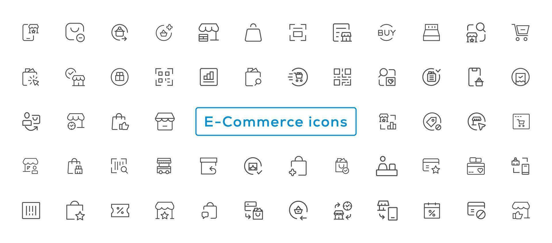 conjunto de compras iconos comercio electrónico icono recopilación. en línea compras Delgado línea íconos vector