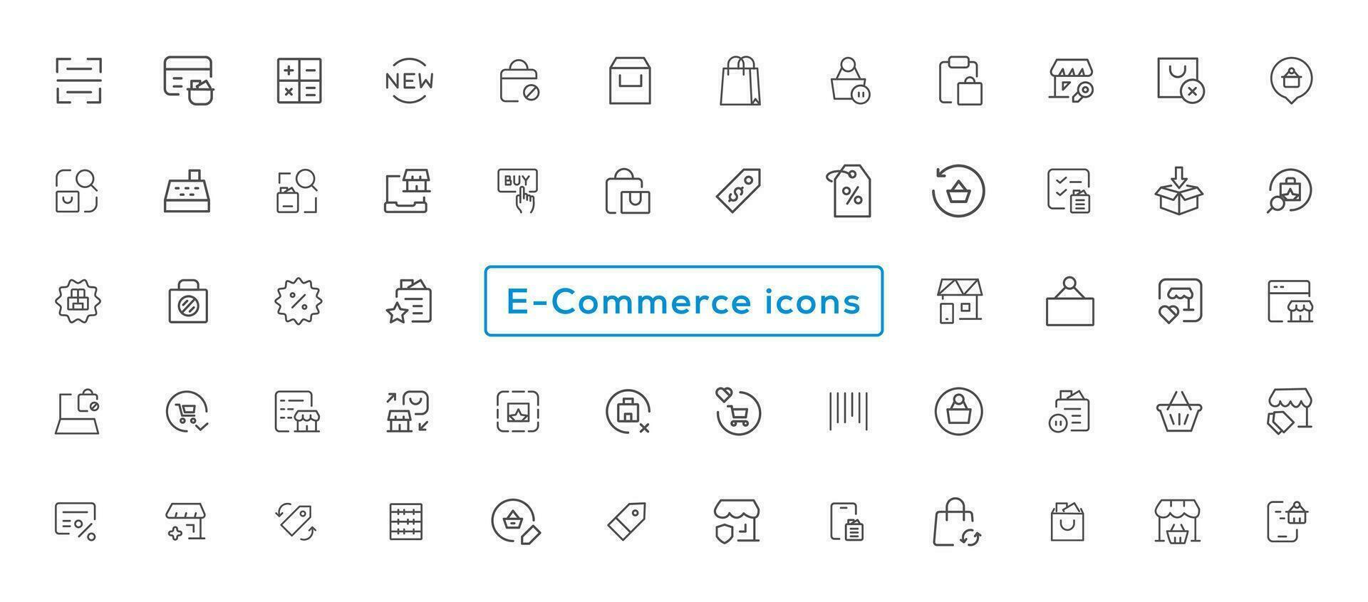 conjunto de compras iconos comercio electrónico icono recopilación. en línea compras Delgado línea íconos vector