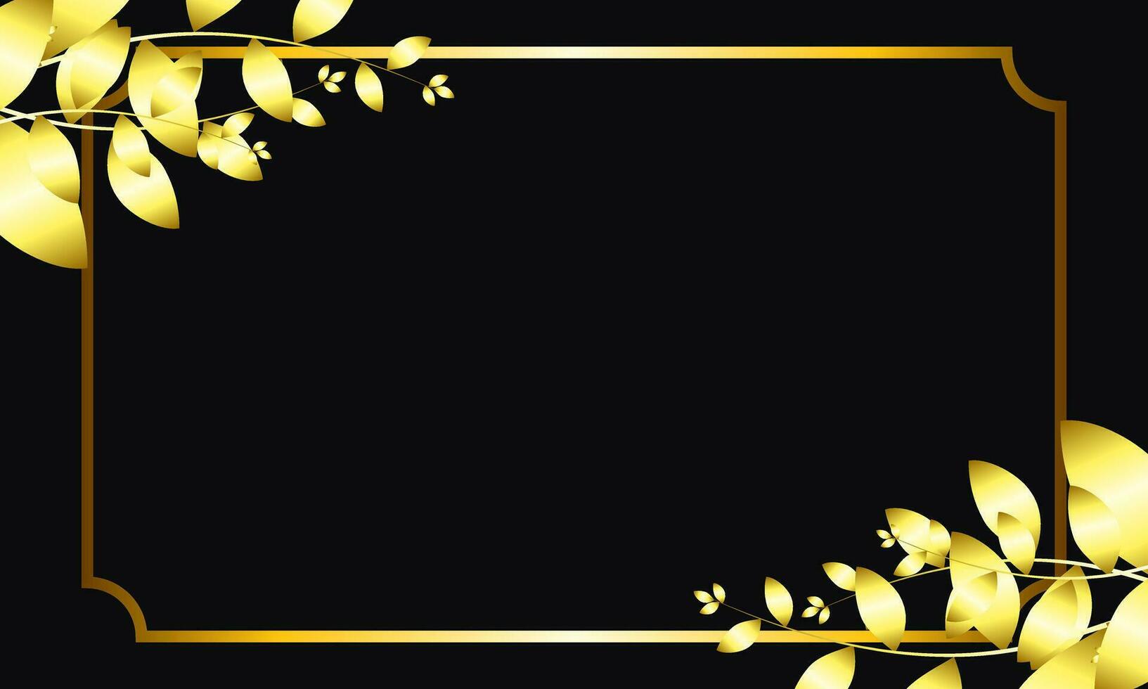 black background with gold leaves and square frame vector