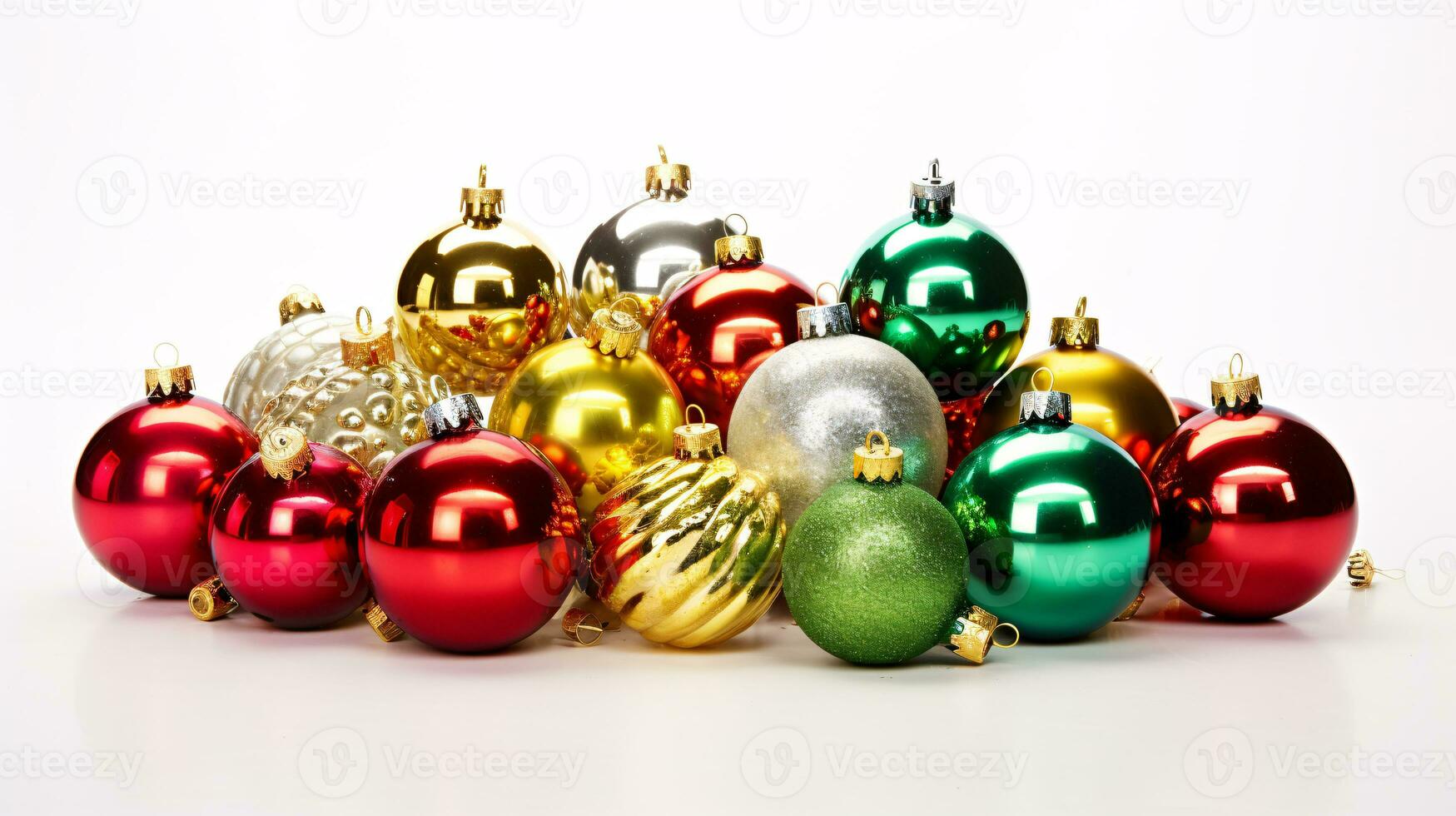 ai generative Festive Christmas Ornaments with intriguing color variations on a single color background photo