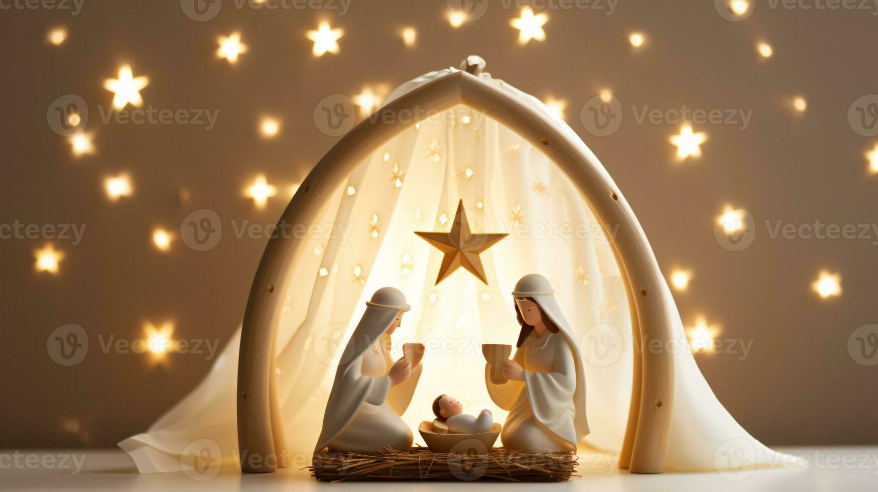 ai generativo Navidad iluminado por las estrellas natividad escena diorama retratar el historia de Jesús nacimiento foto