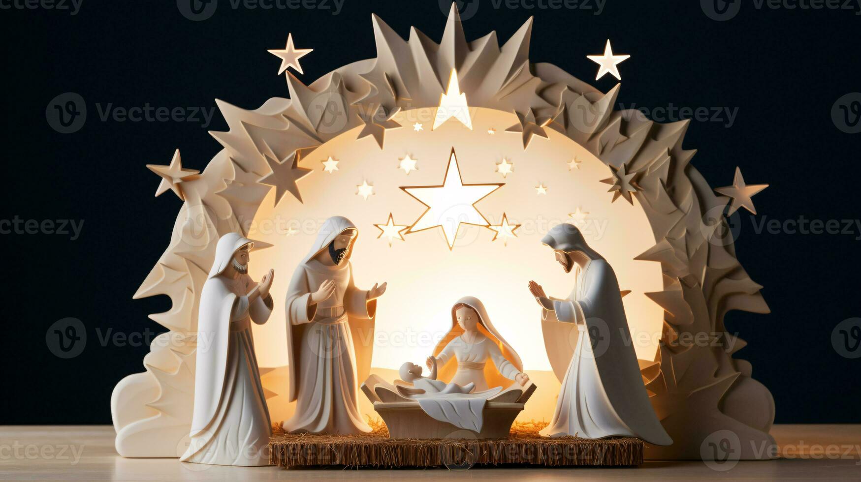 ai generative  Christmas starlit Nativity scene diorama portraying the story of Jesuses' birth photo