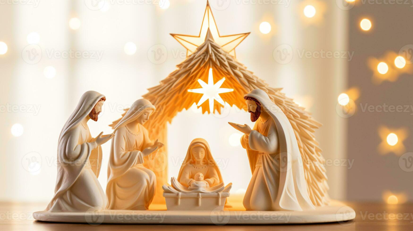 ai generative  Christmas starlit Nativity scene diorama portraying the story of Jesuses' birth photo