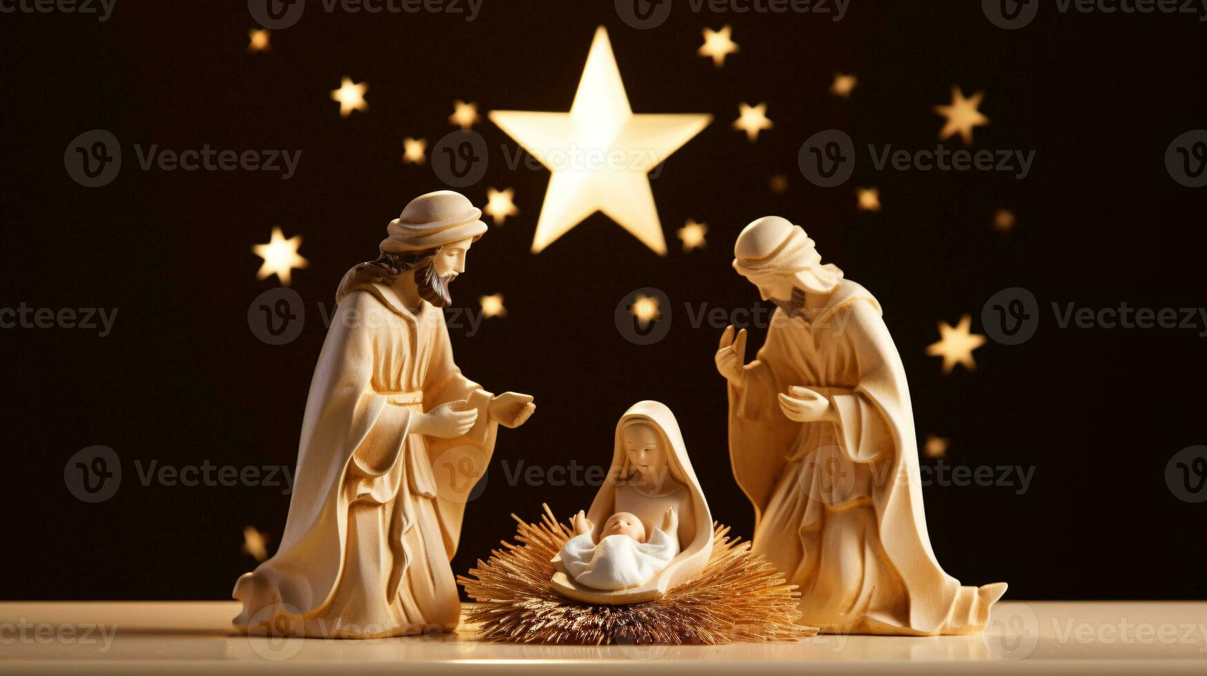 ai generativo Navidad iluminado por las estrellas natividad escena diorama retratar el historia de Jesús nacimiento foto