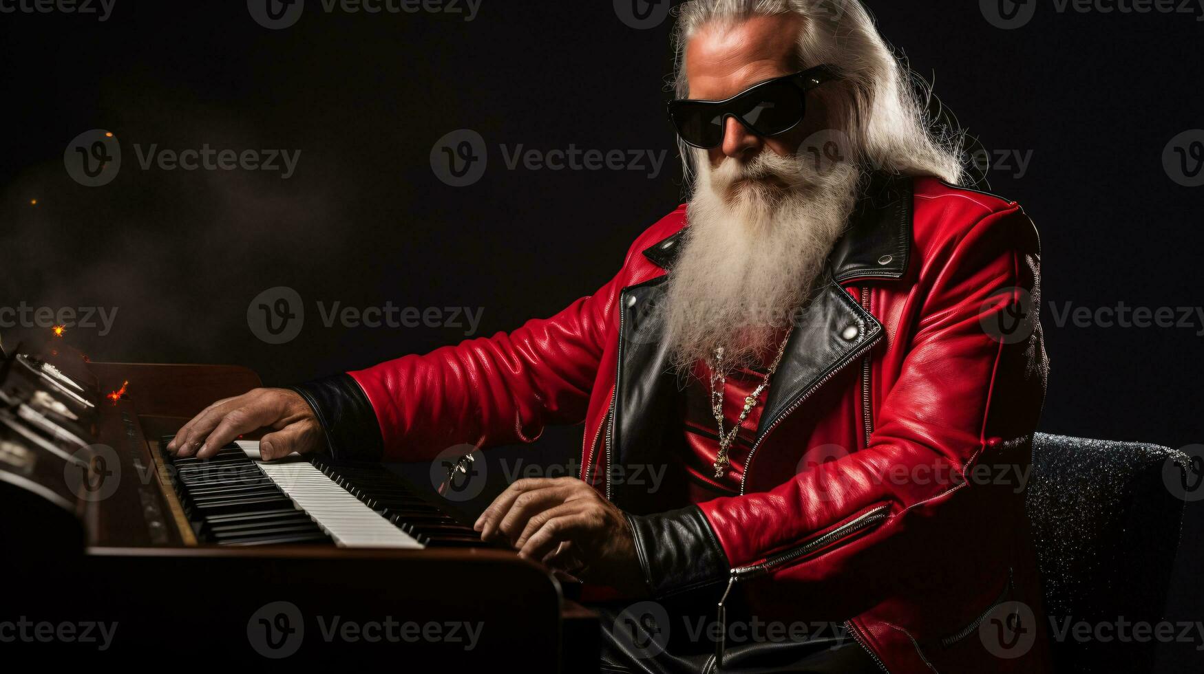 ai generative  Cool santa hipster santa with sunglasses on the keys photo