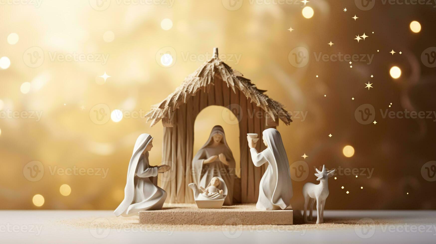 ai generativo Navidad iluminado por las estrellas natividad escena diorama retratar el historia de Jesús nacimiento foto