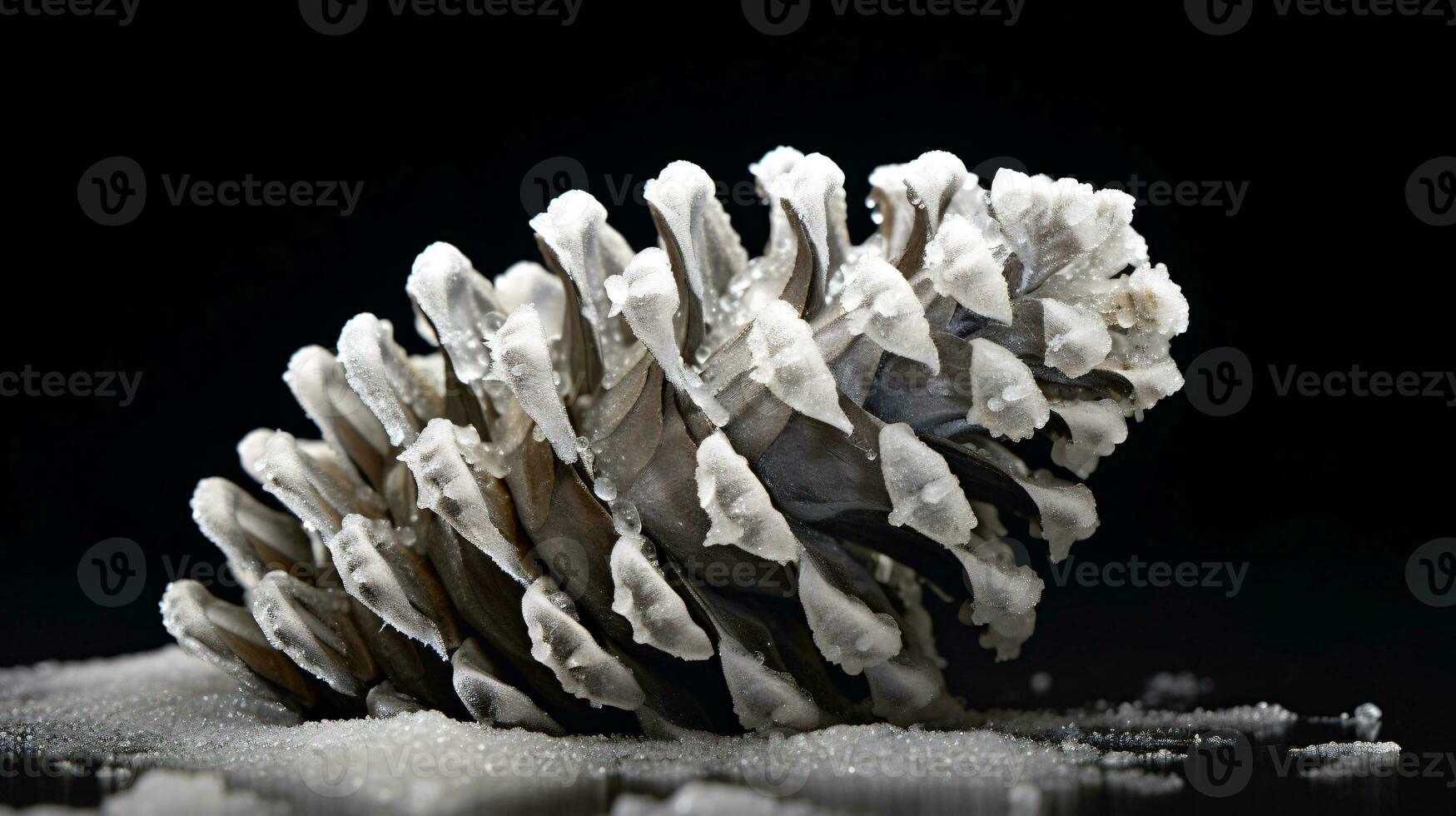 ai generative Close up shot of a frosty pine cone with ice photo