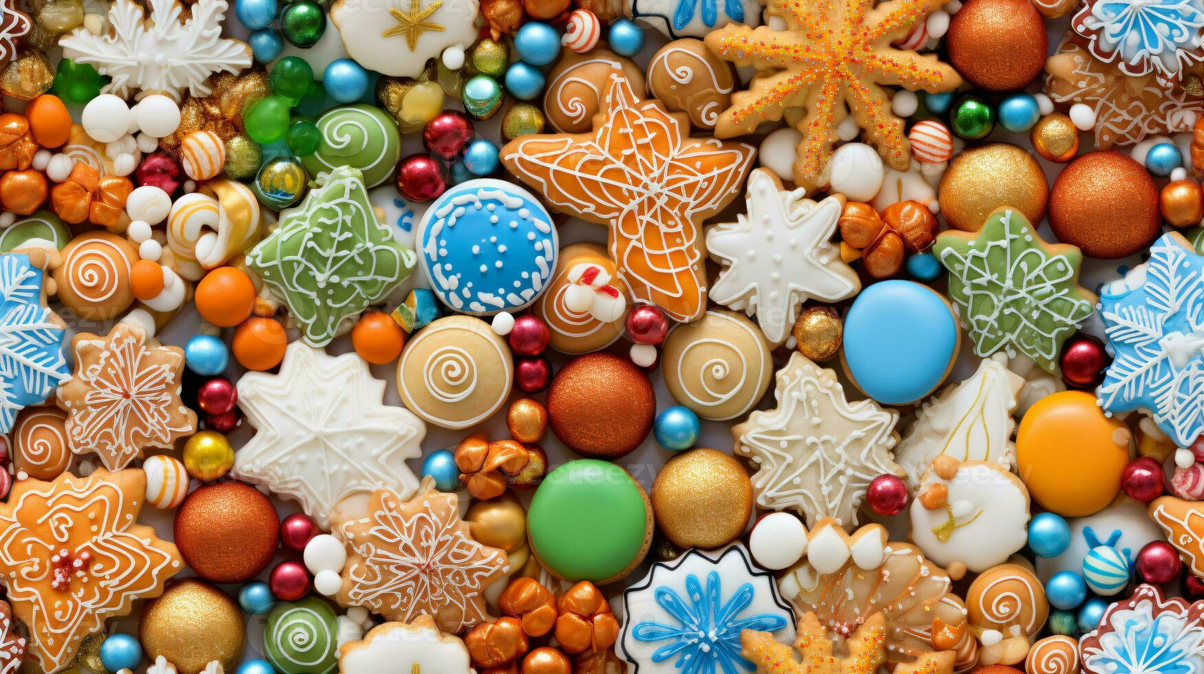 ai generative Seamless pattern of realistik Christmas cookies with decoration photo