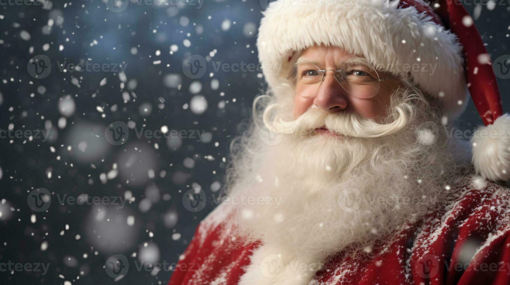 ai generative Close up portrait of santa clause with white beard and snow falling photo