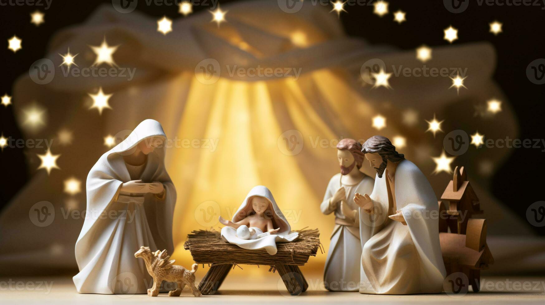 ai generative  Christmas starlit Nativity scene diorama portraying the story of Jesuses' birth photo