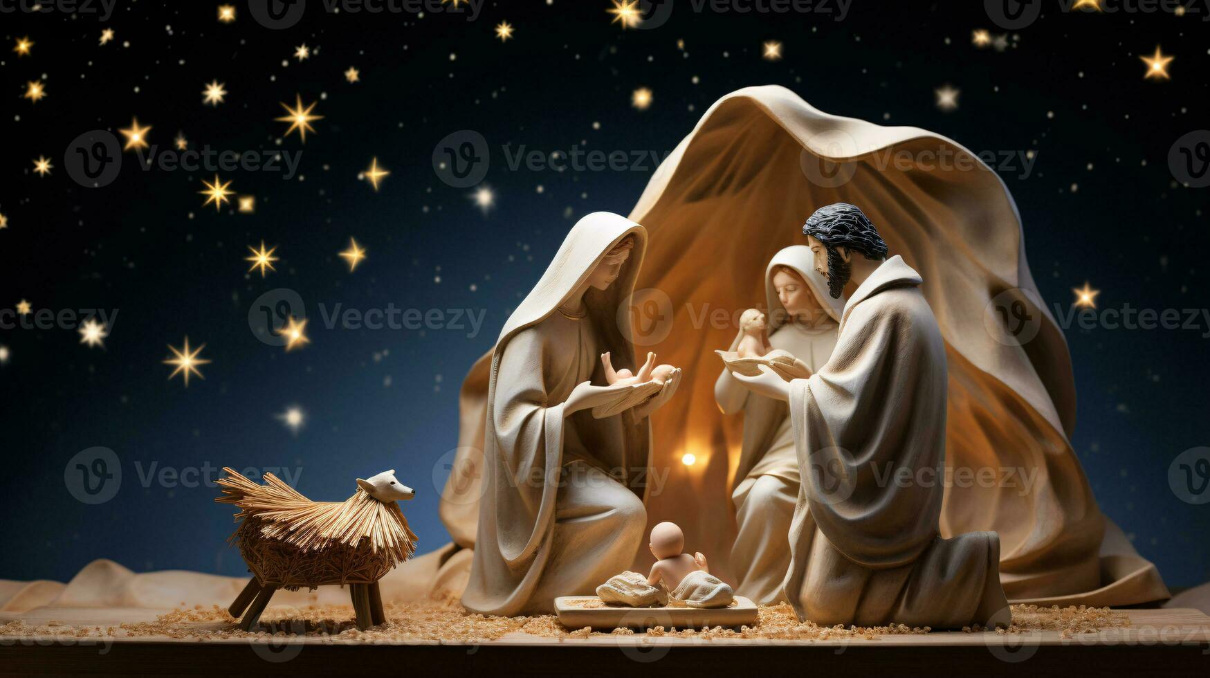 ai generative  Christmas starlit Nativity scene diorama portraying the story of Jesuses' birth photo