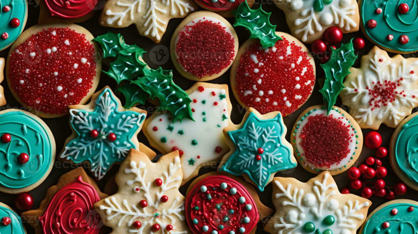 ai generative Seamless pattern of realistik Christmas cookies with decoration photo