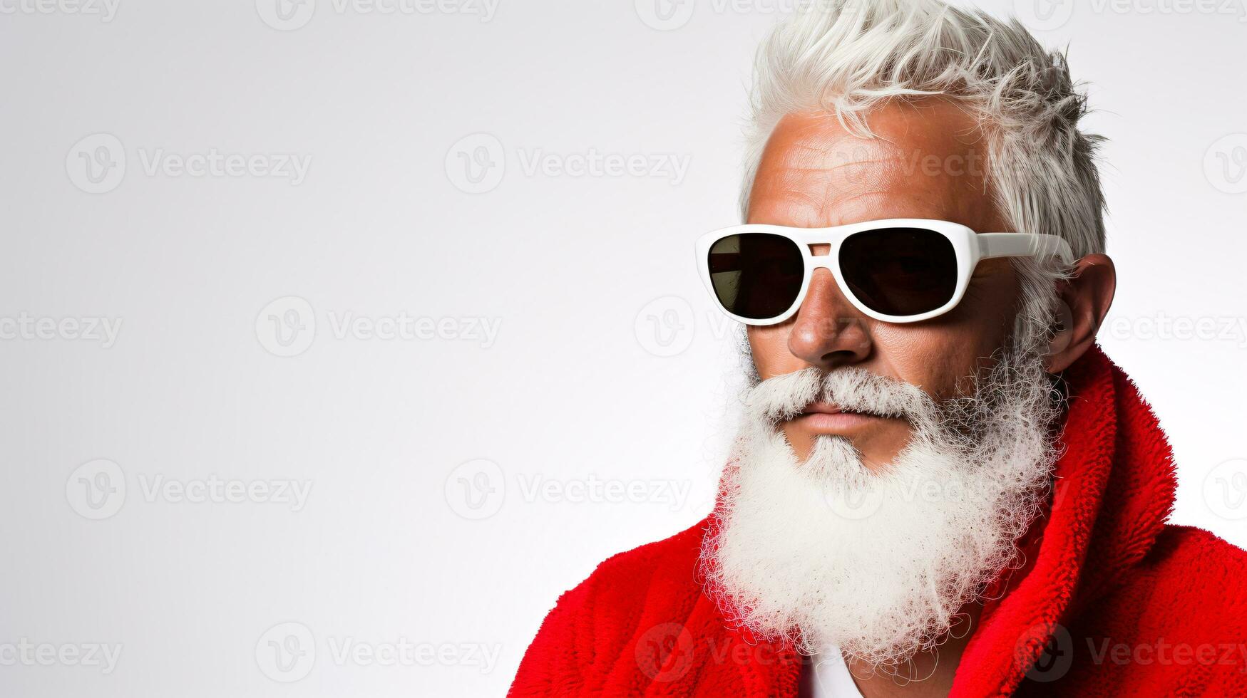 ai generativo cerca arriba retrato de frio hipster Papa Noel con sombras, Gafas de sol foto