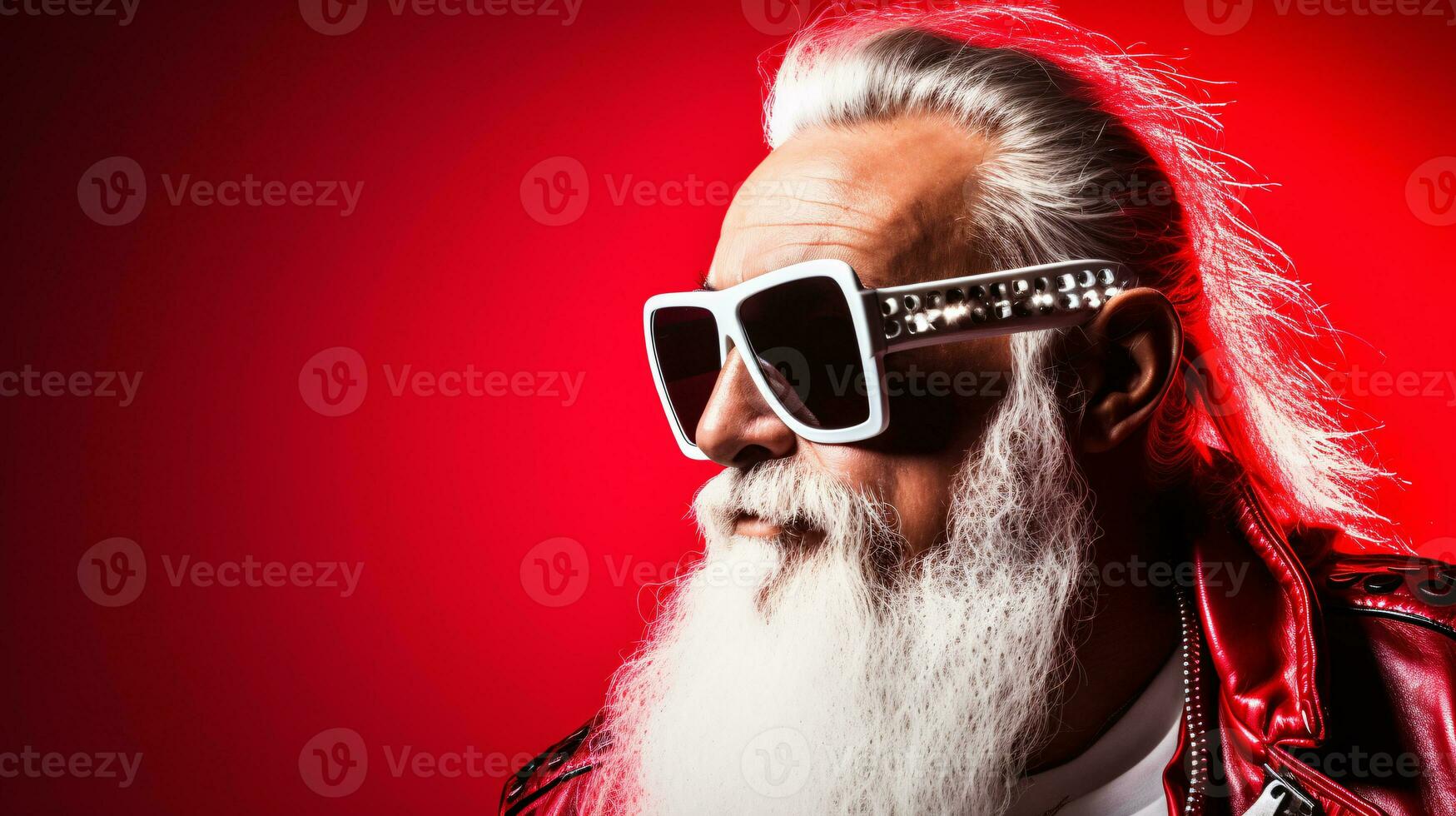 ai generativo cerca arriba retrato de frio hipster Papa Noel con sombras, Gafas de sol foto