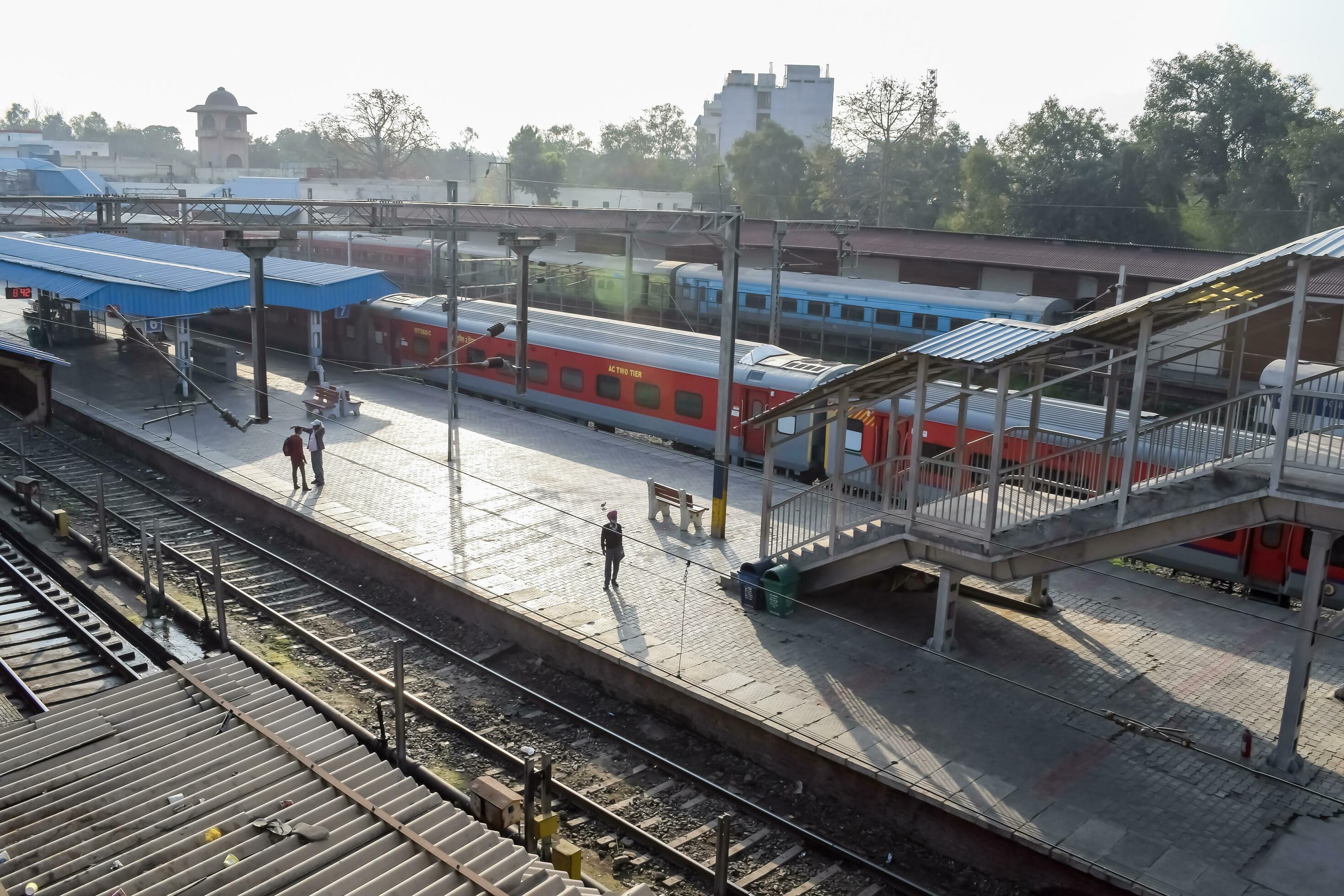 Amritsar India April 20 2023 Amritsar railway station platform Amritsar India April 20 2023 Amritsar railway station platform