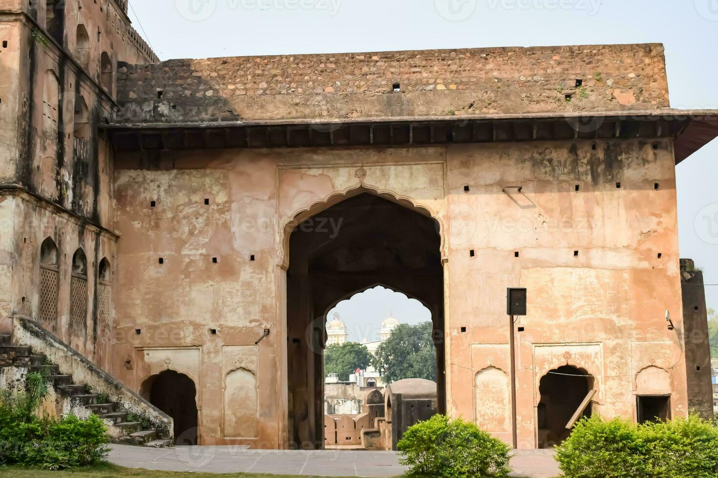 hermosa ver de orchha palacio fuerte, raja mahal y chaturhuj templo desde jahangir mahal, orcha, madhya pradesh, jahangir mahal orchha fuerte en orcha, madhya pradesh, indio arqueológico sitios foto