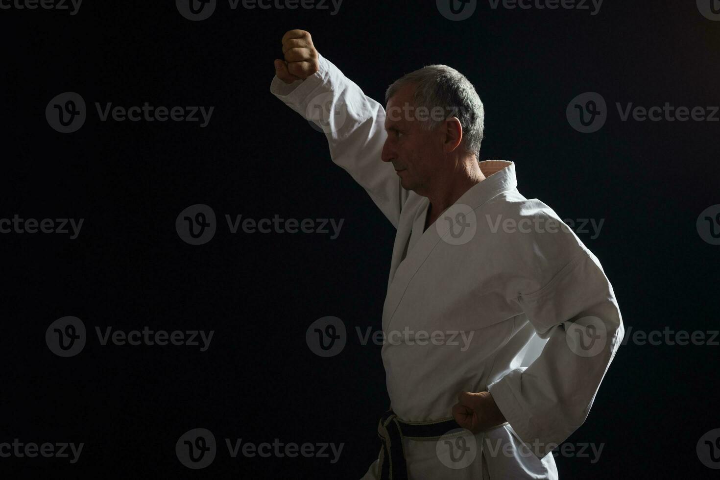 Senior man practicing karate photo