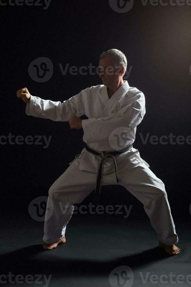 Senior man practicing karate photo