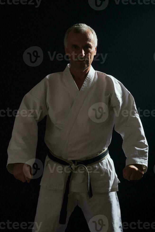 Senior man practicing karate photo