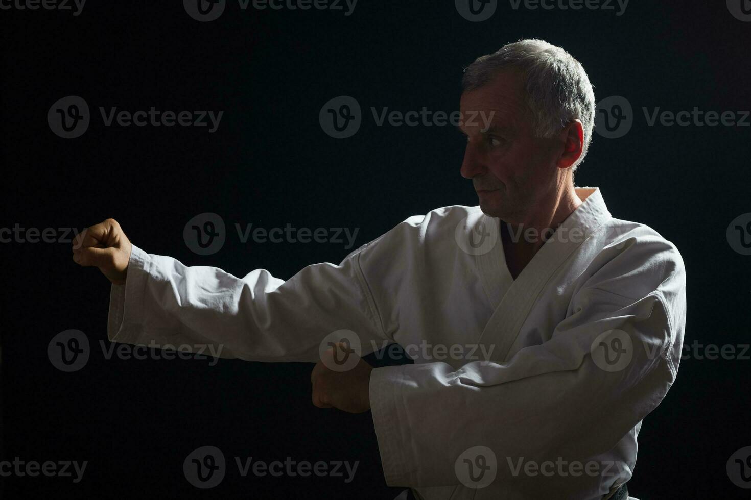 Senior man practicing karate photo