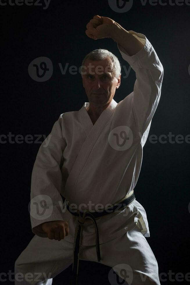 Senior man practicing karate photo