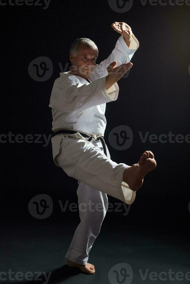 Senior man practicing karate photo